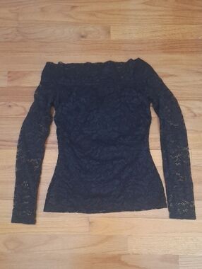 VENUS Black Lace Top Off The Shoulder Top Open Criss Cross Back Detail